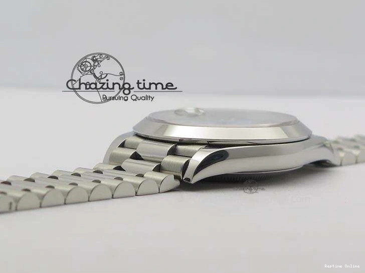 0112 DayDate 40mm BP-Maker 228206 SS Ice Blue Stick Dial (Smooth Bezel) On SS Bracelet ETA FreshLook 3913